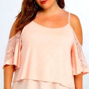 NWOT Torrid blush cold shoulder lace accent top